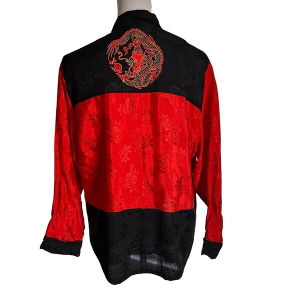 Christina Fairbanks Asian Inspired Red Jacket Medium Mandarin Collar Dragon - Picture 2 of 9